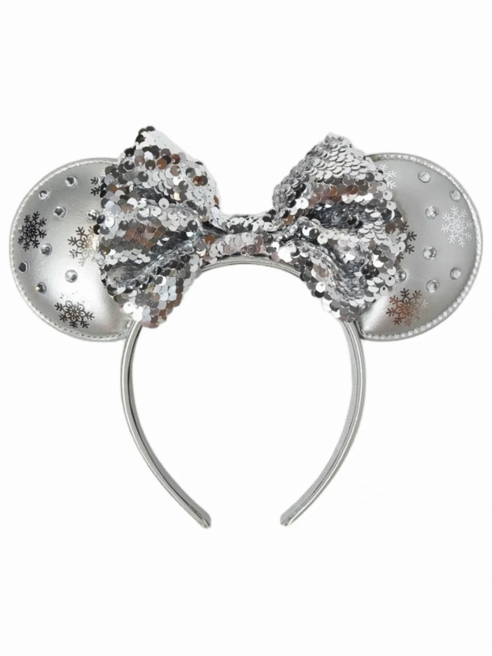 Disney Girls’ Silver Sequin Snowflakes Minnie Mouse Ears Headband—3 Ct